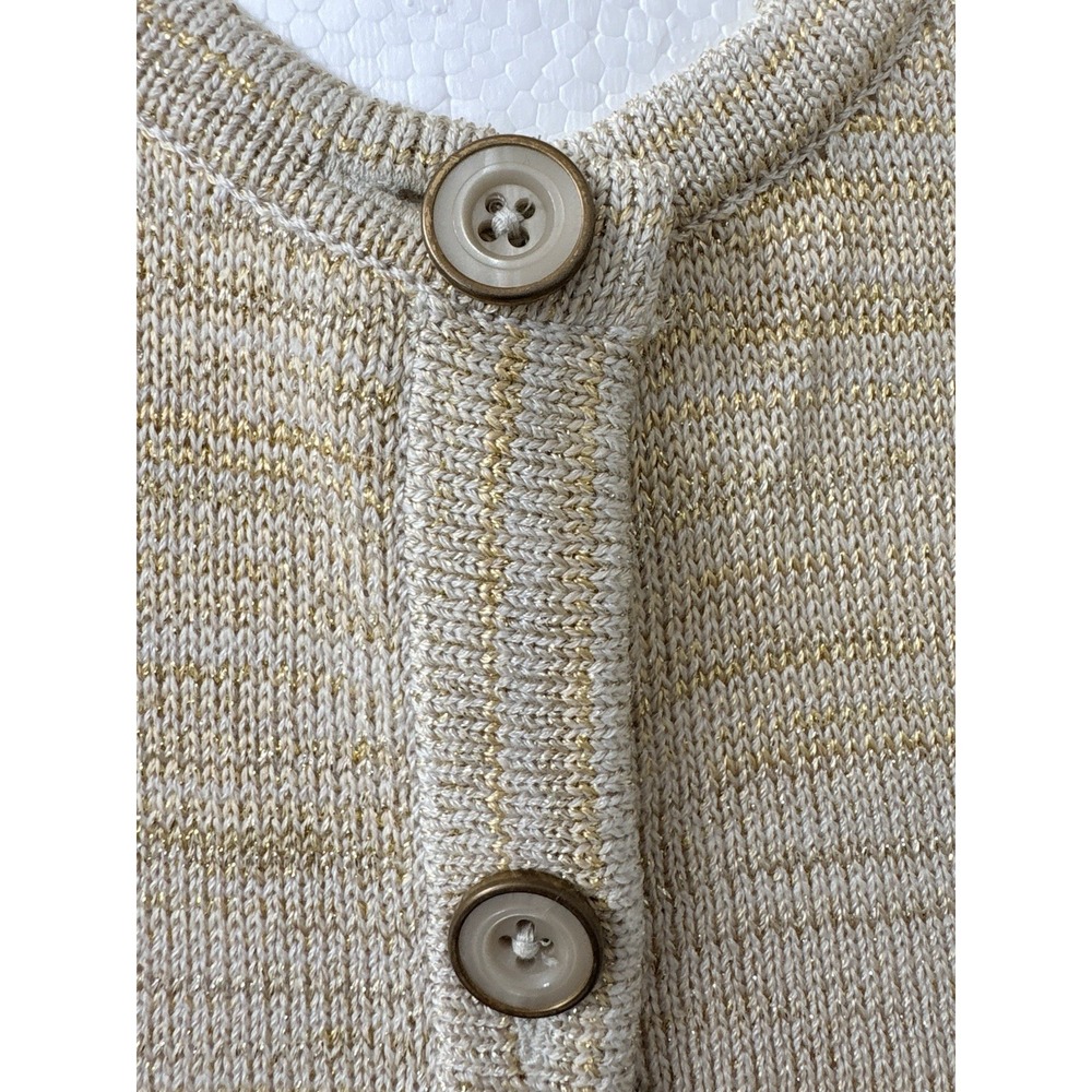 St. John Wool‎ Blend Metallic Gold Knit Cardigan Sweater Women's M Beige - Picture 2 of 10
